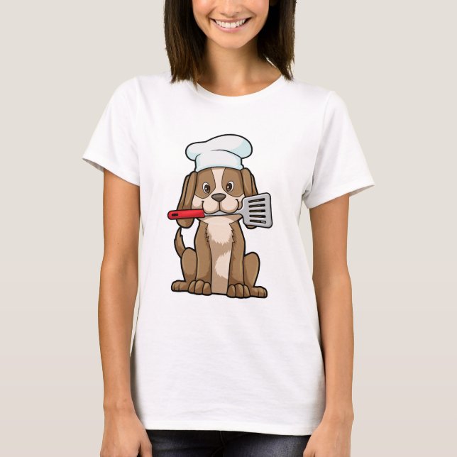Camiseta Cachorro cozido com chapéu de chef e espátula (Frente)