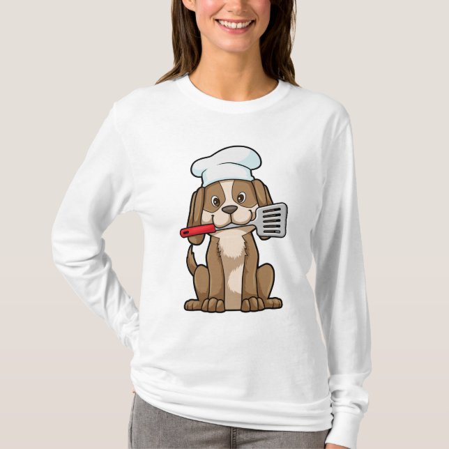 Camiseta Cachorro cozido com chapéu de chef e espátula (Frente)