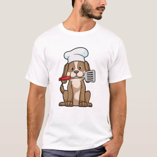 Camiseta Cachorro cozido com chapéu de chef e espátula (Frente)