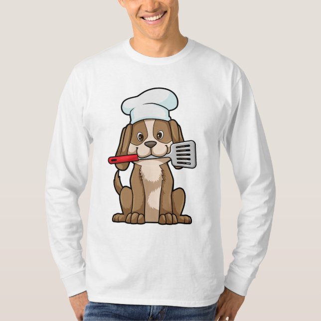 Camiseta Cachorro cozido com chapéu de chef e espátula (Frente)