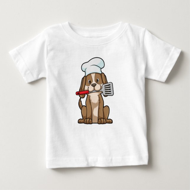 Camiseta Cachorro cozido com chapéu de chef e espátula (Frente)