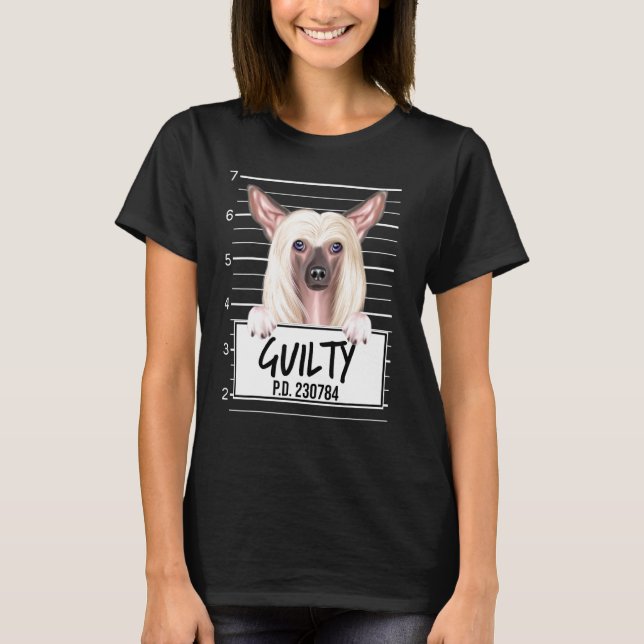 Camiseta Cachorro Culpado Mugshot Crestudo Chinês (Frente)