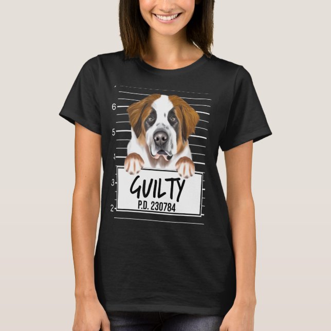 Camiseta Cachorro Culpado Mugshot São Bernardo (Frente)