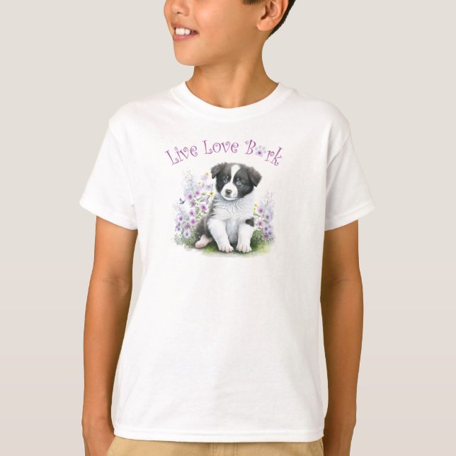 Camiseta Cachorro Cute Border Collie Floral (Frente)