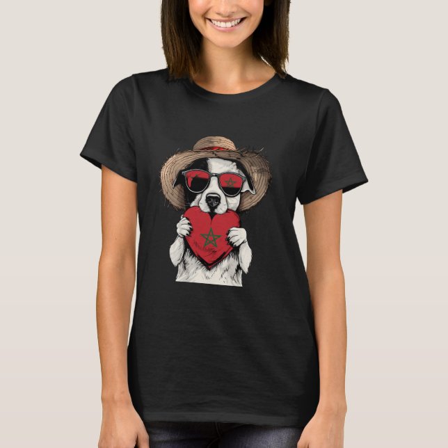 Camiseta Cachorro da Bandeira de Marrocos Orgulho Marroquin (Frente)