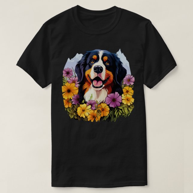 Camiseta Cachorro-da-índia Bernese, no Jardim da Flor Prima (Frente do Design)