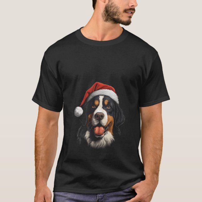 Camiseta Cachorro-da-montanha Bernês Cachorros de Natal V N (Frente)