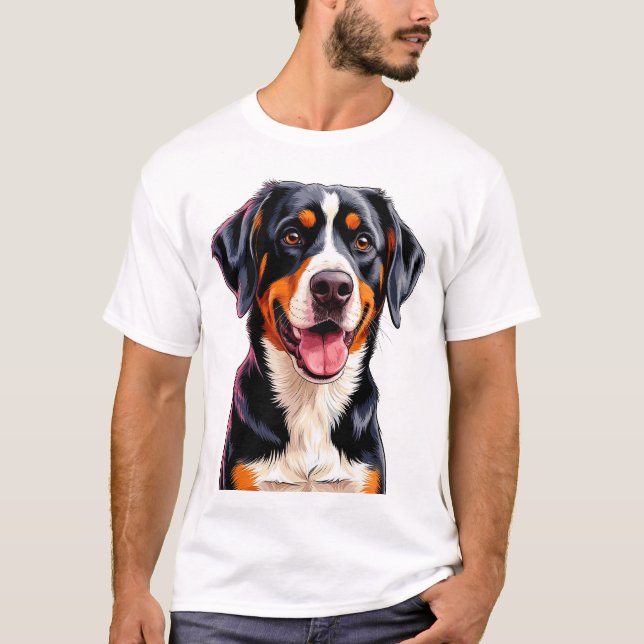 Camiseta Cachorro da Montanha Entlebucher Alegre (Frente)