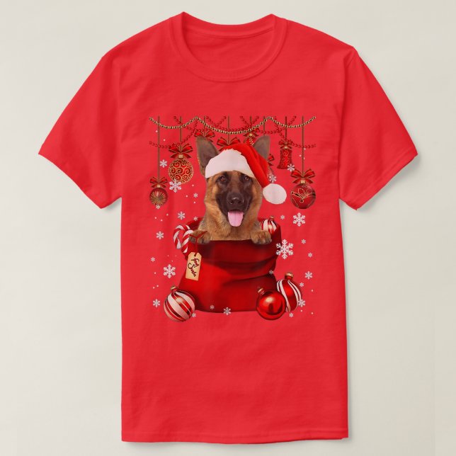 Camiseta Cachorro da neve do german shepherd na ponta do sa (Frente do Design)