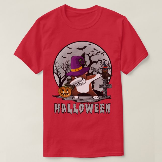 Camiseta Cachorro Dabbing Halloween Boston Terrier Dog Dab  (Frente do Design)