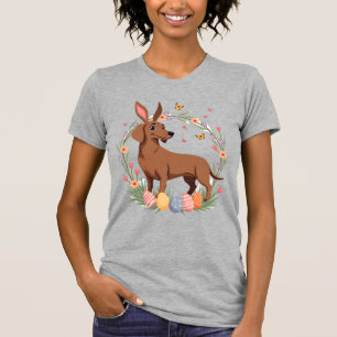 Camiseta Cachorro Dachshund Coelho de Páscoa Vintage com Ov