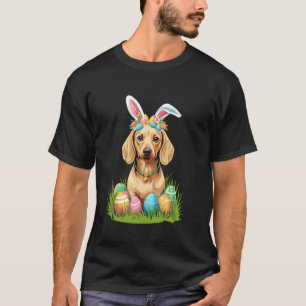 Camiseta Cachorro Dachshund com Orelhas de Coelho Ovos de P