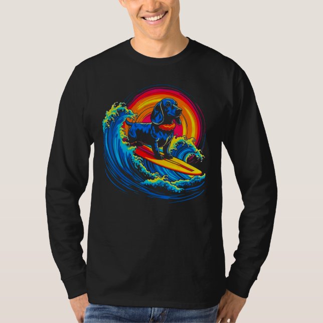 Camiseta Cachorro Dachshund de Arte Pop Surf (Frente)
