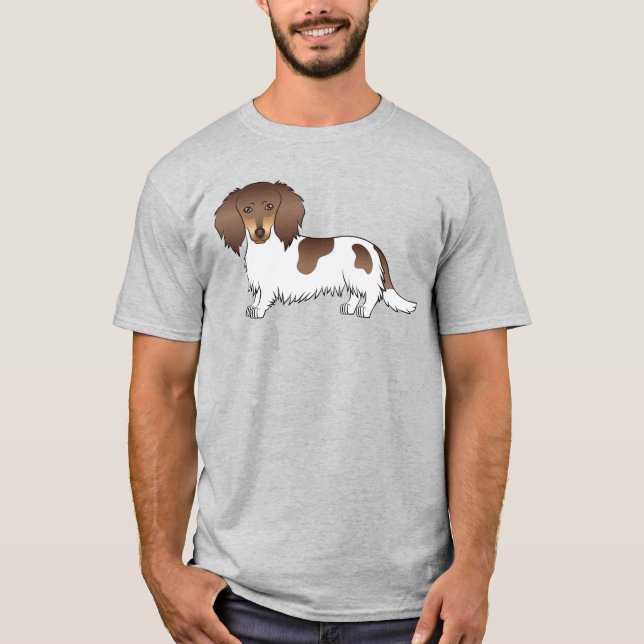 Camiseta Cachorro Dachshund De Pelo Longo Chocolate E Bege  (Frente)