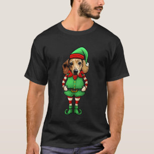 Camiseta Cachorro Dachshund Elfo de Natal Engraçado Doxie