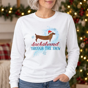 Camiseta Cachorro Dachshund Fofo Através da Neve Natal