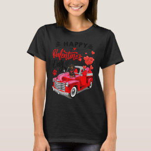 Camiseta Cachorro Dachshund Fofo Caminhão Vermelho Feliz Di