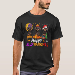 Camiseta Cachorro Dachshund Halloween Natal Hallothanksmas