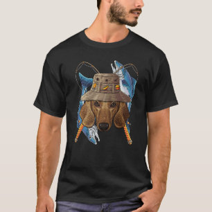 Camiseta Cachorro Dachshund Pescaria Pescador ao Ar Livre V