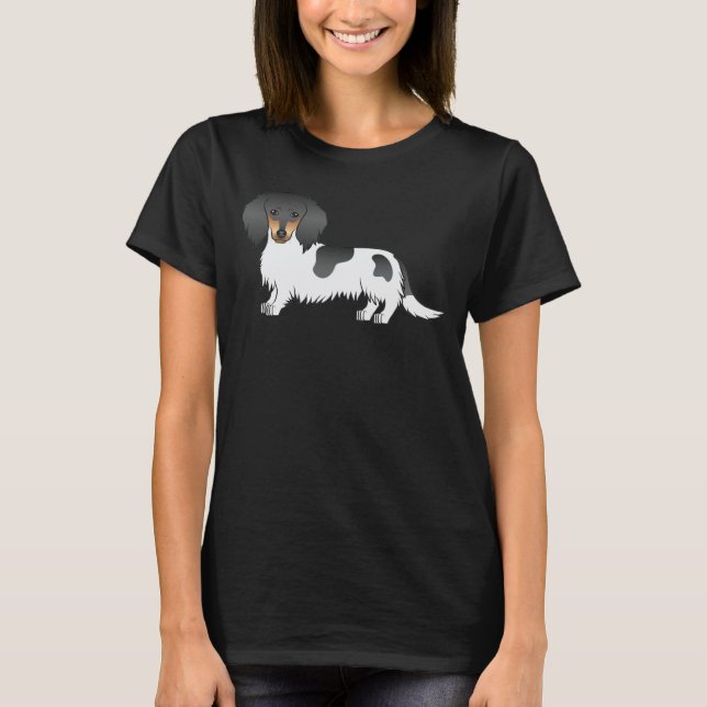 Camiseta Cachorro Dachshund Preto e Bege Malhado de Pelo Lo (Frente)