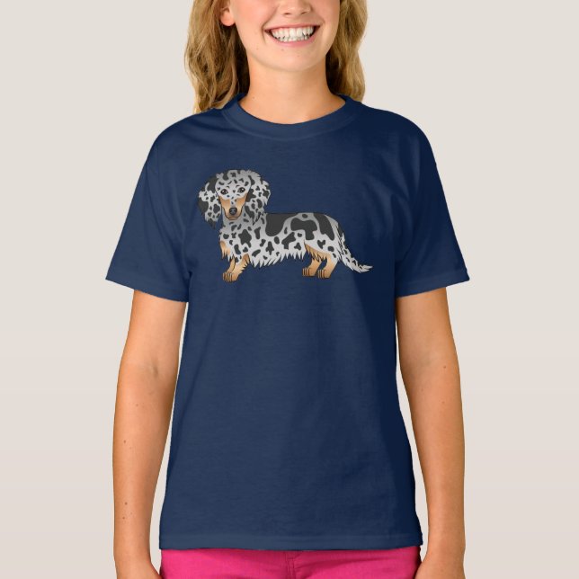 Camiseta Cachorro Dachshund Preto E Marrom Manchado Fofinho (Frente)