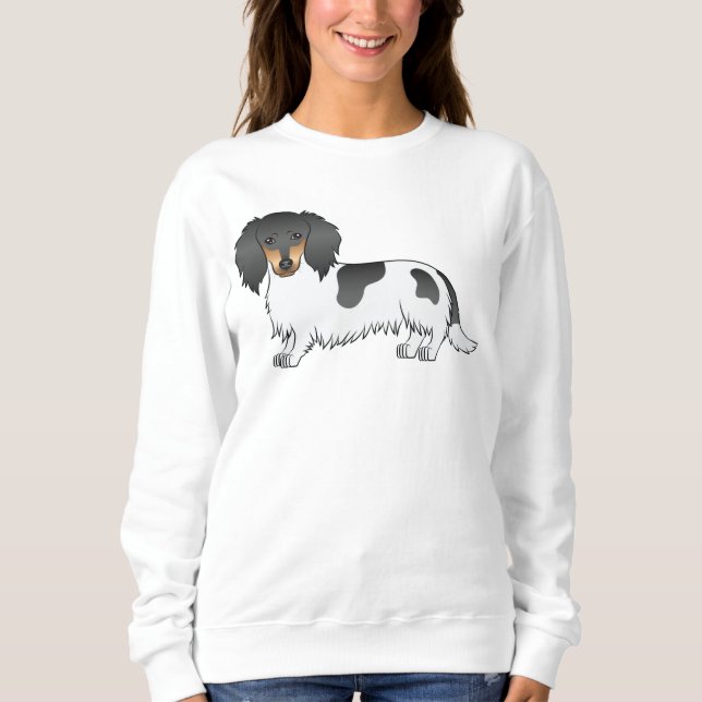Camiseta Cachorro Dachshund Preto e Marrom Piebald de Pelo  (Frente)