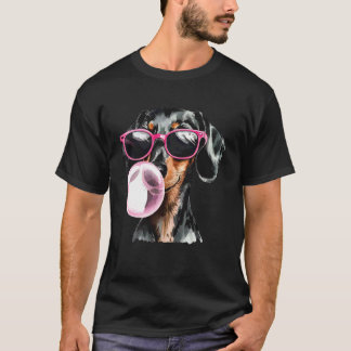 Camiseta Cachorro Dachshund Preto Fofo com Bolha de Óculos 