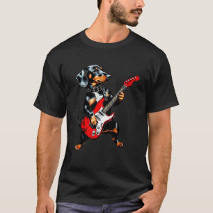 Camiseta Cachorro Dachshund Vintage Tocando Violão Engraçad