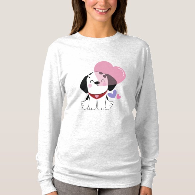 Camiseta Cachorro dálmata fofinho kawaii com Corações (Frente)