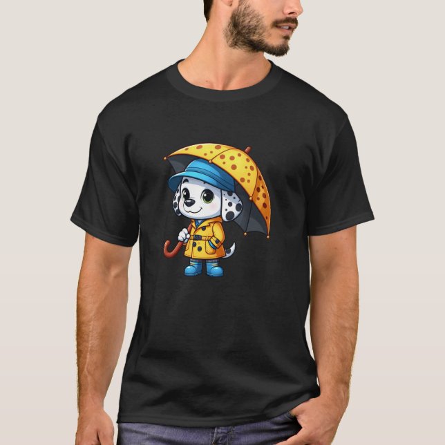 Camiseta Cachorro dálmata guarda-chuva capa engraçada para  (Frente)