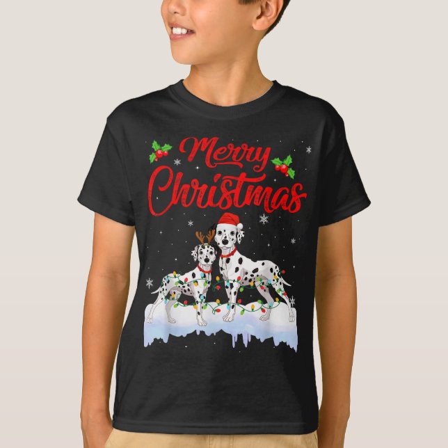 Camiseta Cachorro Dalmático Luzes de Natal Engraçadas Papai (Frente)