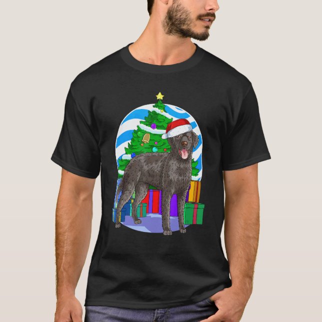 Camiseta Cachorro de Água Inglês com Papai Noel enfeite de  (Frente)