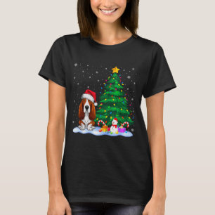 Camiseta Cachorro de Aposta Luzes de Árvore de Natal Chapéu