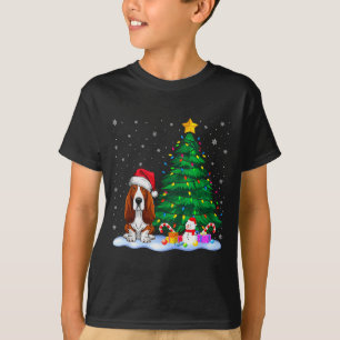 Camiseta Cachorro de Aposta Luzes de Árvore de Natal Chapéu