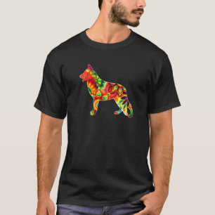 Camiseta Cachorro de Arte Trippy Colorida do german shepher