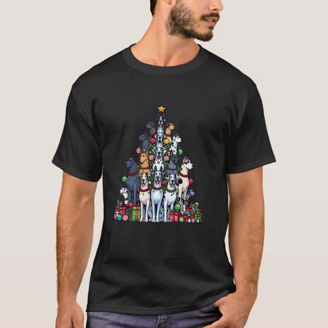 Camiseta Cachorro de Árvore de Natal Bonita, Cinturão de Na (Frente)