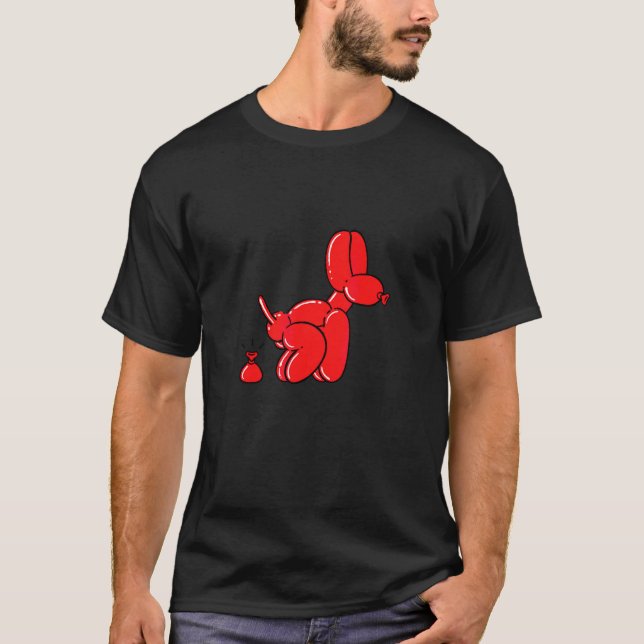 Camiseta Cachorro de Balão Vermelho Defecando (Frente)