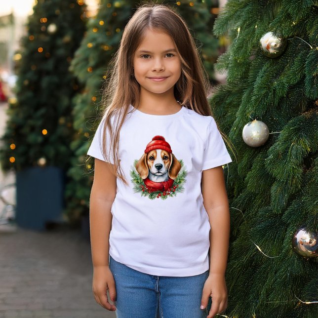 Camiseta Cachorro de Beagle de Natal com Aquarela (Criador carregado)