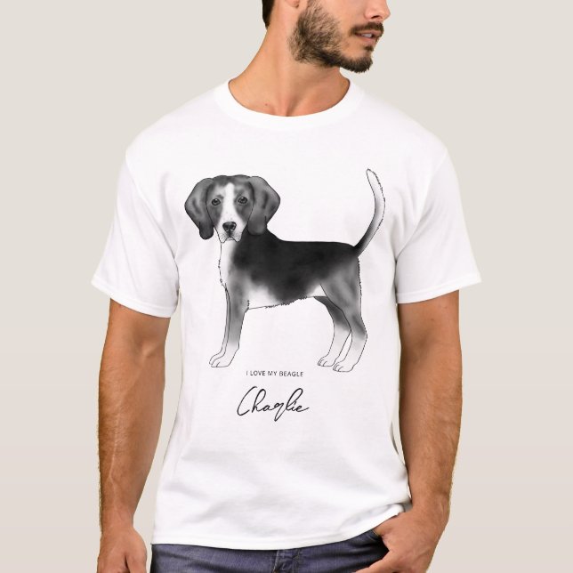 Camiseta Cachorro De Beagle Em Texto Preto E Branco E Perso (Frente)