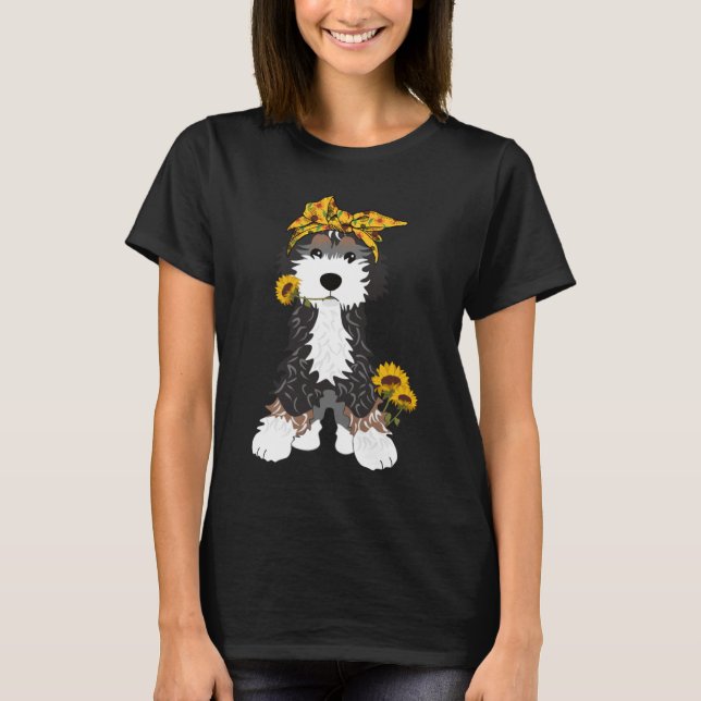 Camiseta Cachorro De Bernedoodela Com Girassóis (Frente)