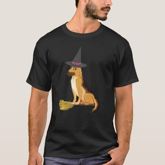 Camiseta Cachorro de Bruxas do german shepherd Halloween (Frente)