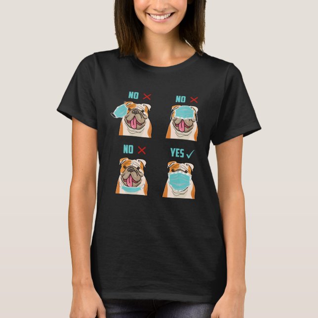 Camiseta Cachorro de Buldogue Inglês com Máscara de Humor P (Frente)