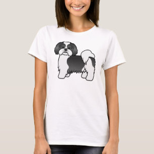 Camiseta Cachorro De Cartoon De Lhasa Apso, Preto E Branco