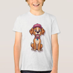 Camiseta Cachorro de Cartoon Doce - Puppy feliz no Boné Sti