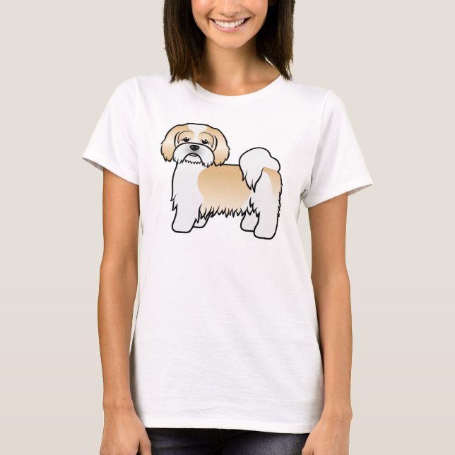 Camiseta Cachorro De Cartoon Dourado E Branco Lhasa Apso (Frente)