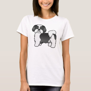Camiseta Cachorro de Cartoon Negro E Branco Shih Tzu Cute