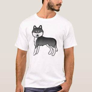 Camiseta Cachorro de Cartoon Negro E Branco Siberiano