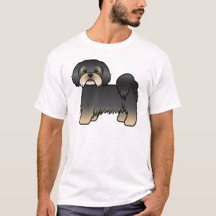 Camiseta Cachorro De Cartoon Negro E Tan Lhasa Apso