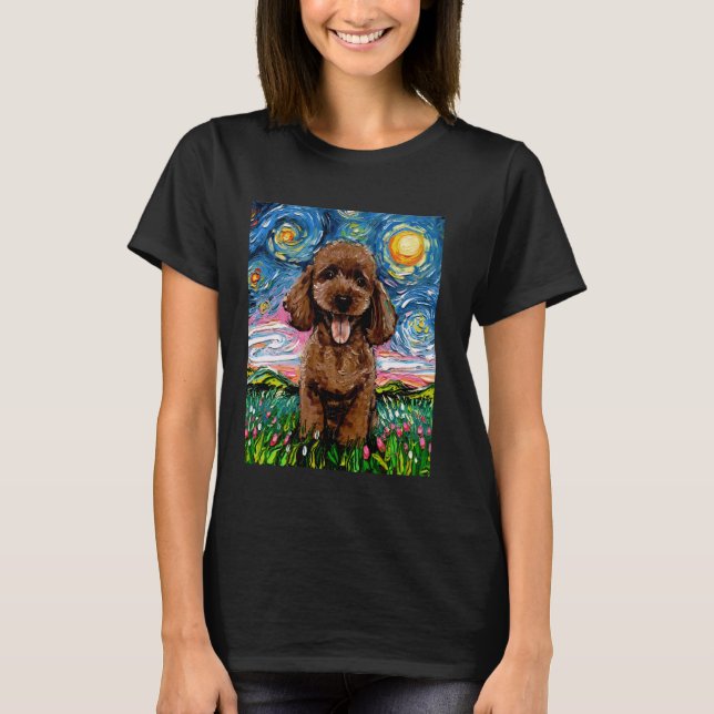 Camiseta Cachorro de Chocolate Poodle Fofinho Estrela Marro (Frente)