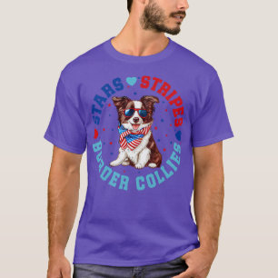 Camiseta Cachorro De Collie Fronteira Patriótica Em 4 De Ju